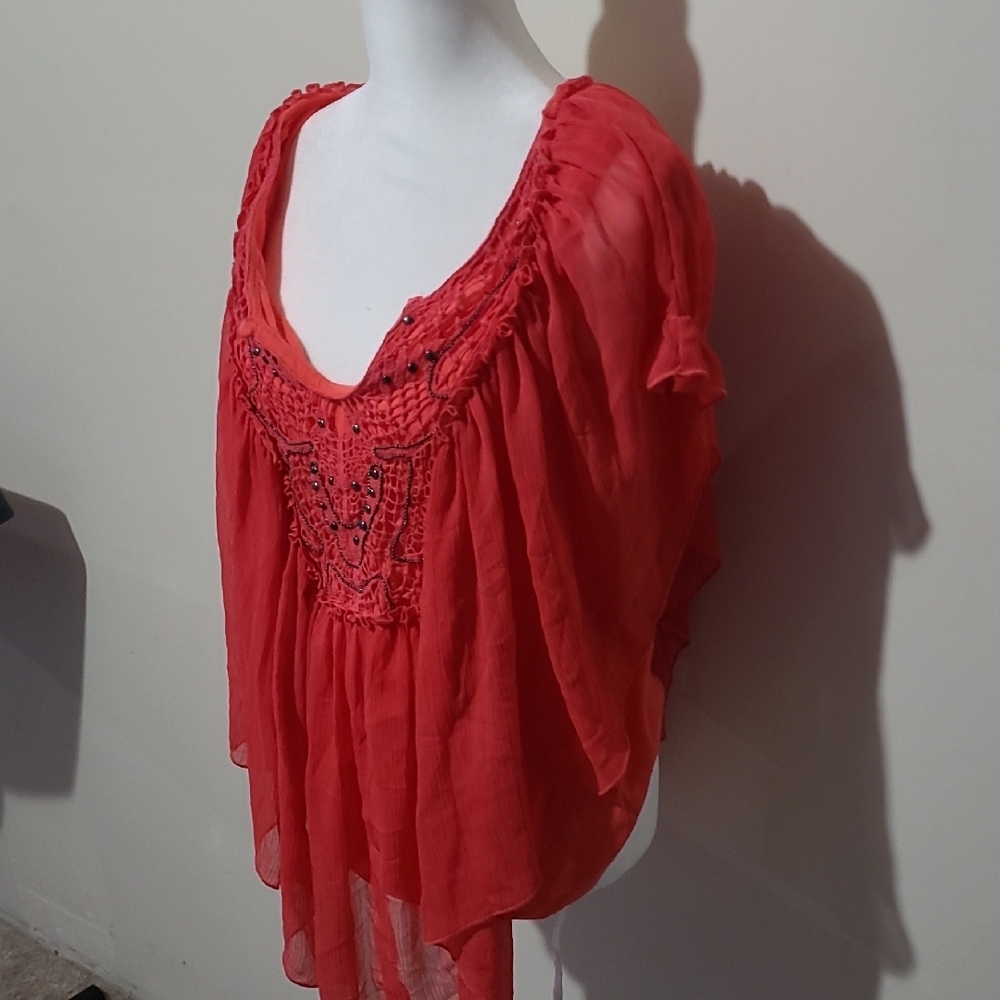 Covington Boho Coral Pink Crochet Beaded Blouse XL - Picture 4 of 6